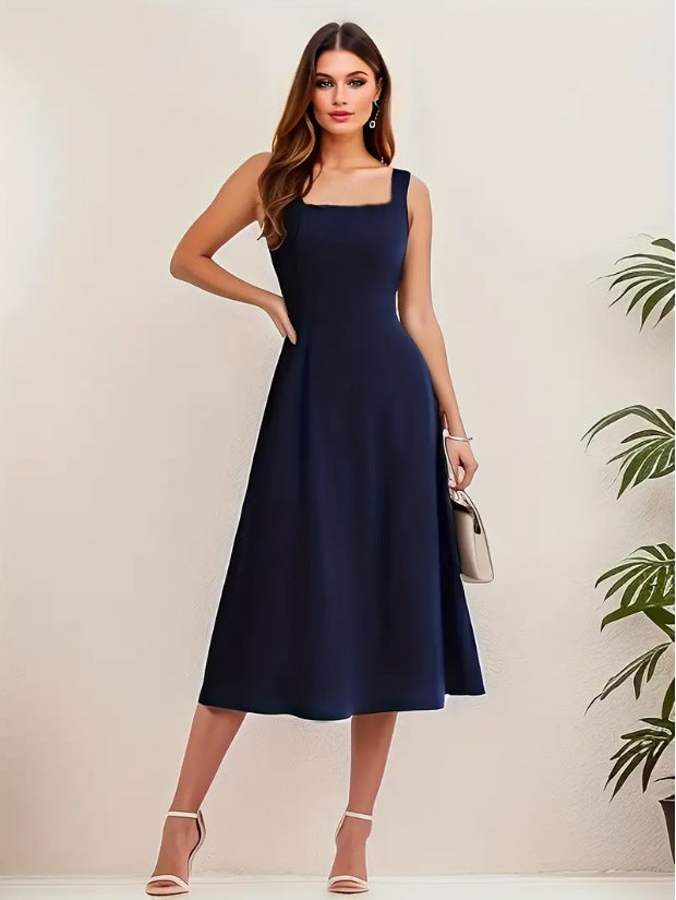 Sleeveless Solid Color Casual Fashion Suspenders Long Dress