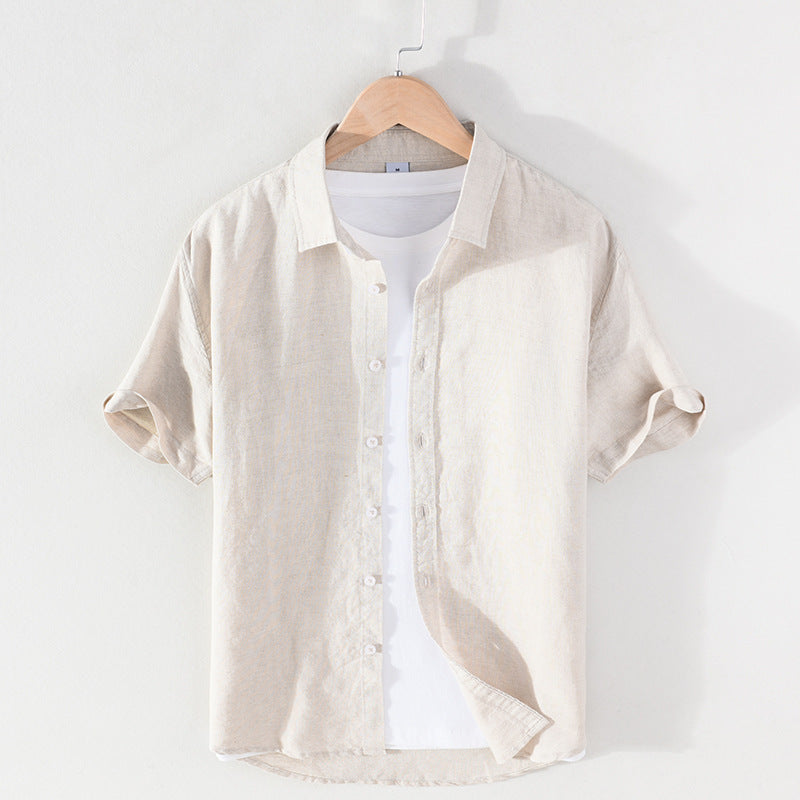 Men's Linen Short-sleeved Shirt Square Collar Casual Cotton And Linen