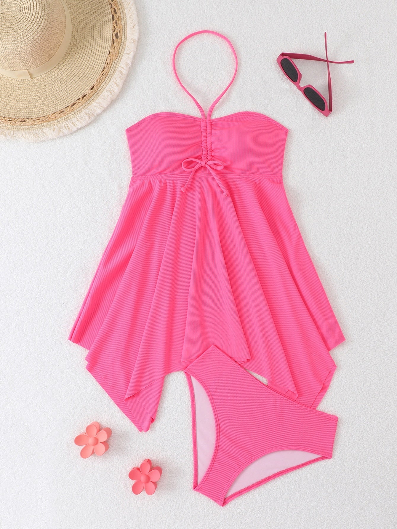 Halter Tube Top Split Irregular Skirt Hem Two Piece Swimsuit Female