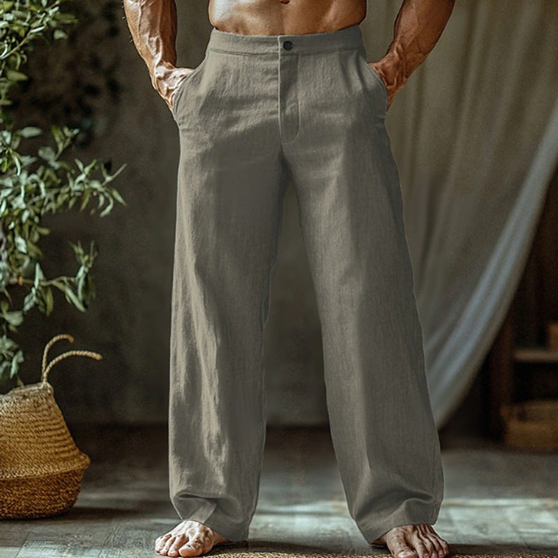 Men's Linen Button Slant Pocket Breathable Trousers