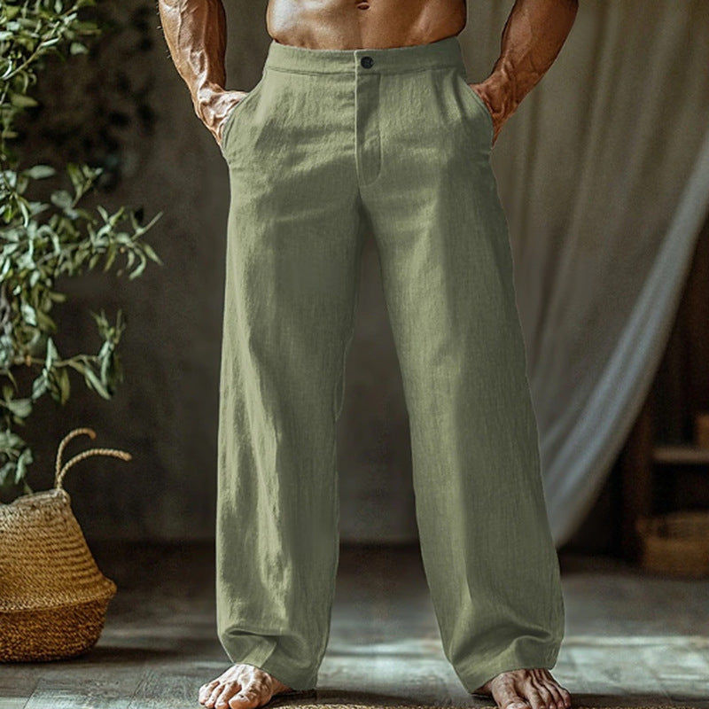 Men's Linen Button Slant Pocket Breathable Trousers
