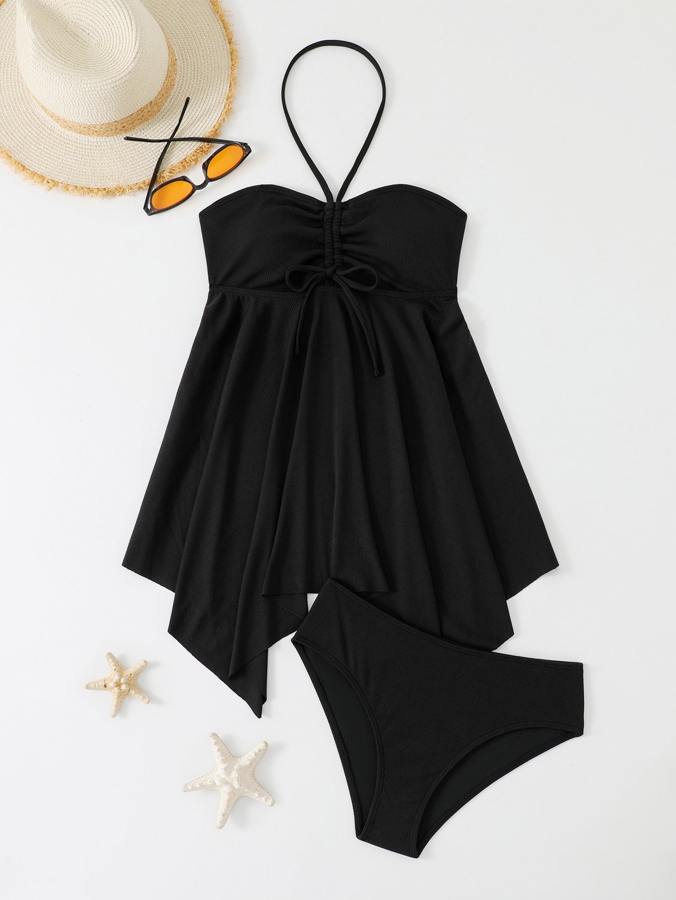 Halter Tube Top Split Irregular Skirt Hem Two Piece Swimsuit Female