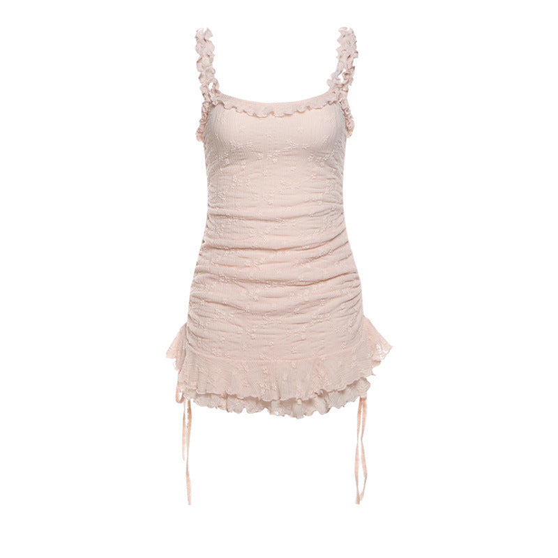 Fashion Sweet And Spicy Sexy Square-neck Lace Up Slim Fit Solid Color Dress Women