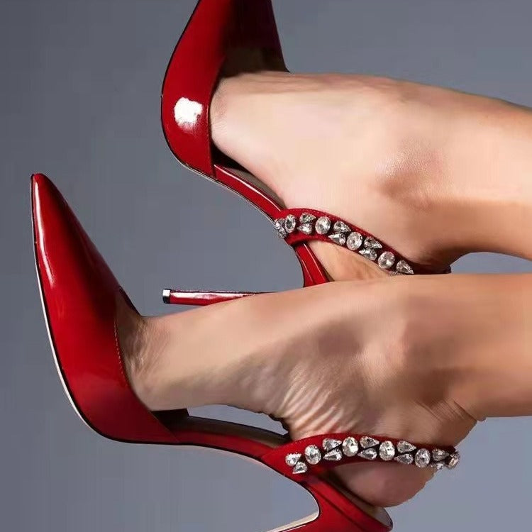 Rhinestone Side Empty Pointed High Heel Light Diamond Sandals