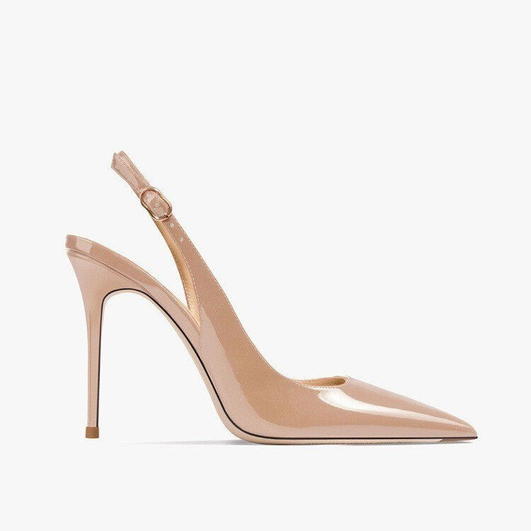 Nude Soft Leather Hollow Female Ankle-strap High Heels