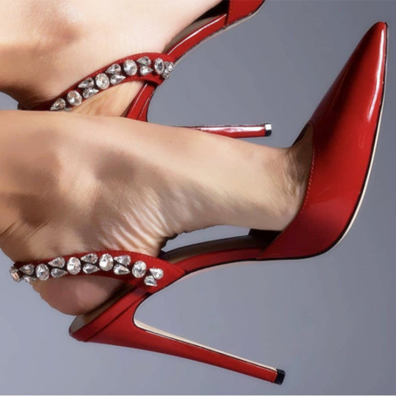 Rhinestone Side Empty Pointed High Heel Light Diamond Sandals