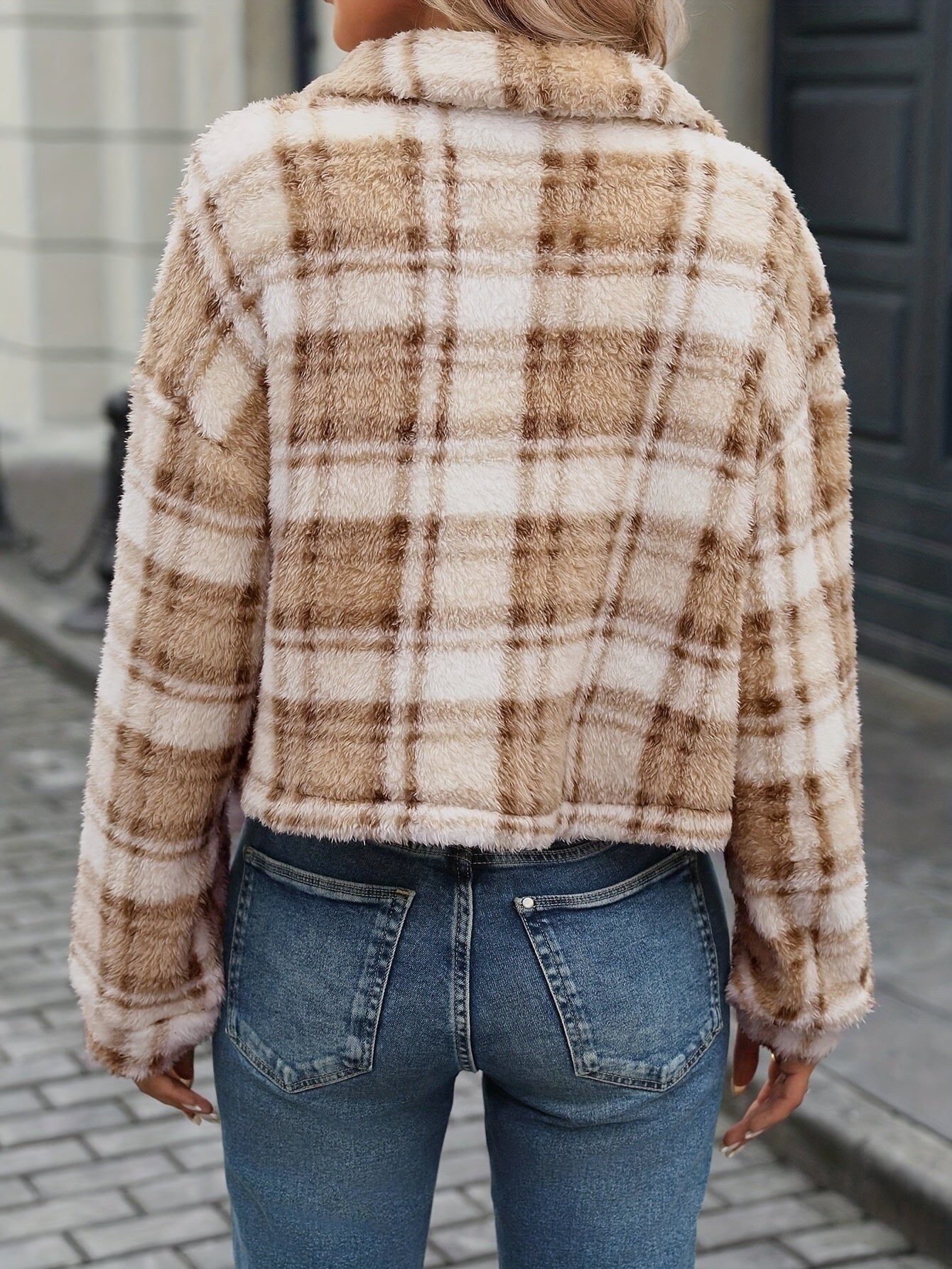 European And American Double-sided Plush Plaid Button Cardigan Casual Coat For Women