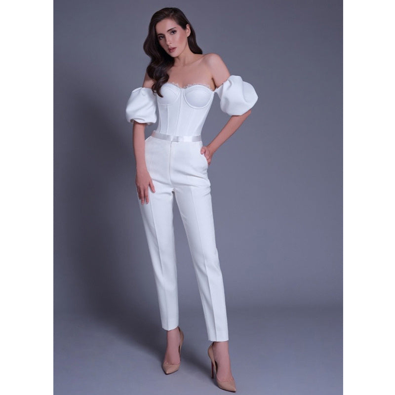 Ladies Temperament High Waist Slim Fit High-end Short-sleeved Suit