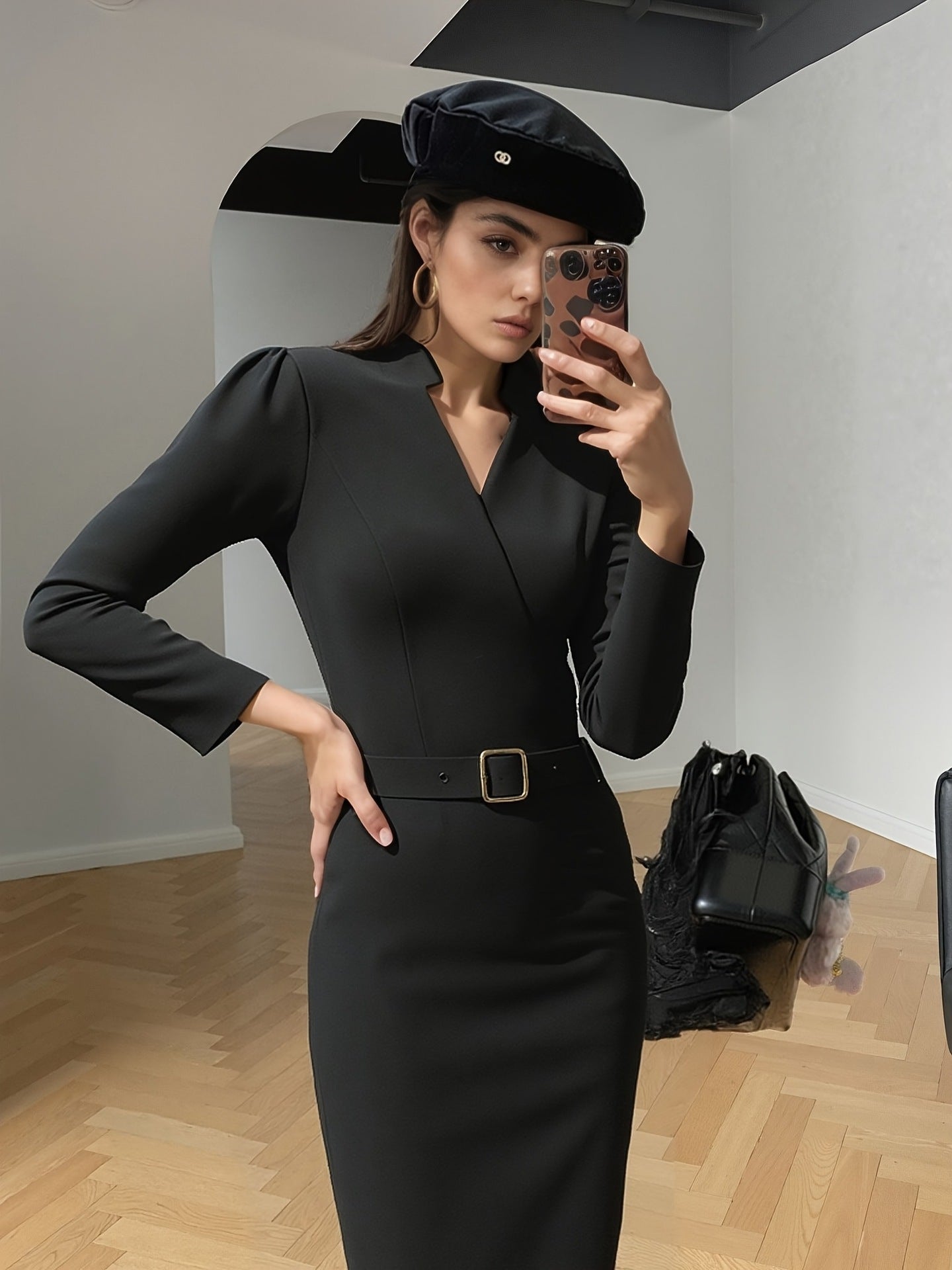 Women's Long Sleeve V-neck Dress