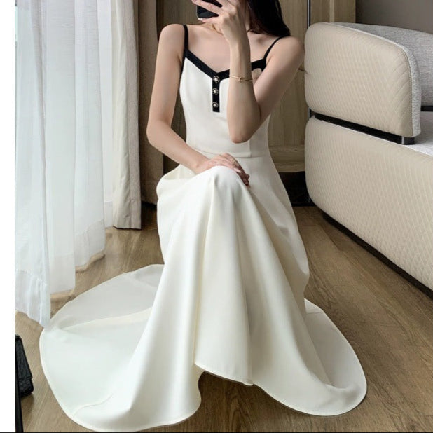 Sling Dress Women's Waist Draping Effect Long Sleeve Short Coat Socialite Suit