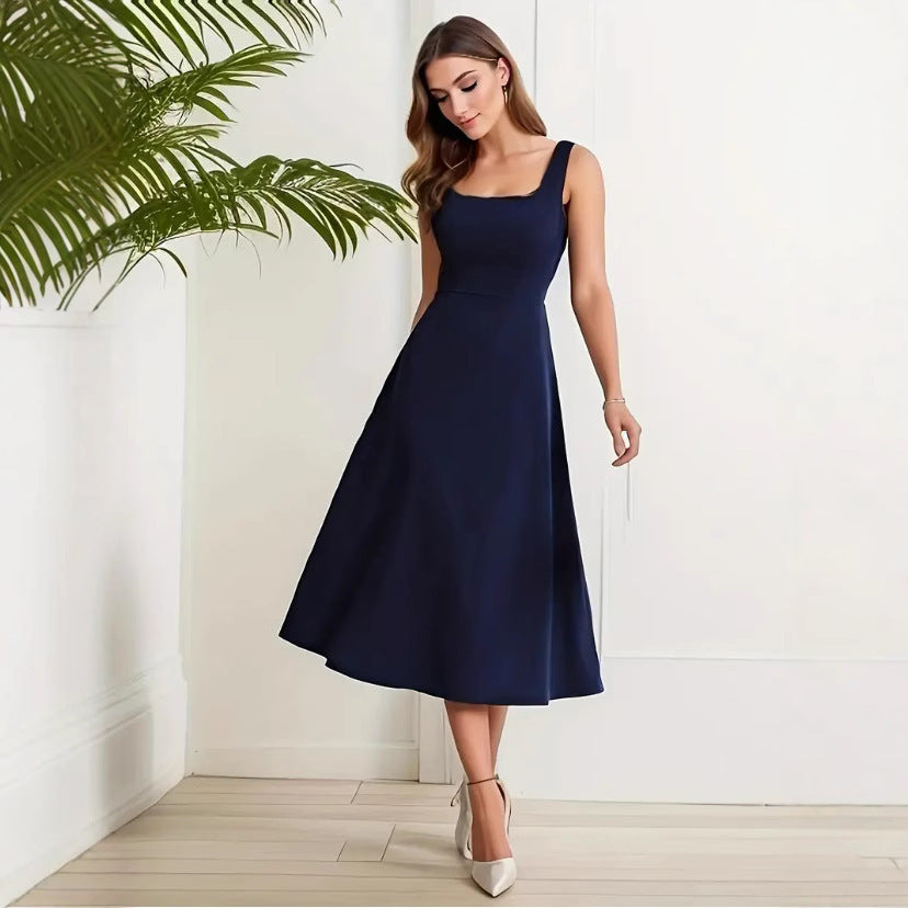 Sleeveless Solid Color Casual Fashion Suspenders Long Dress
