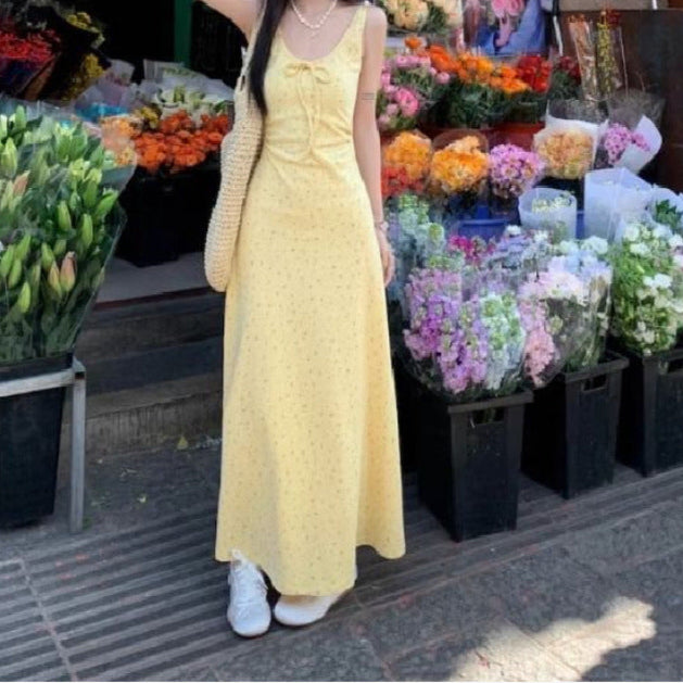 French Sweet Style Waist-slimming Long Dress