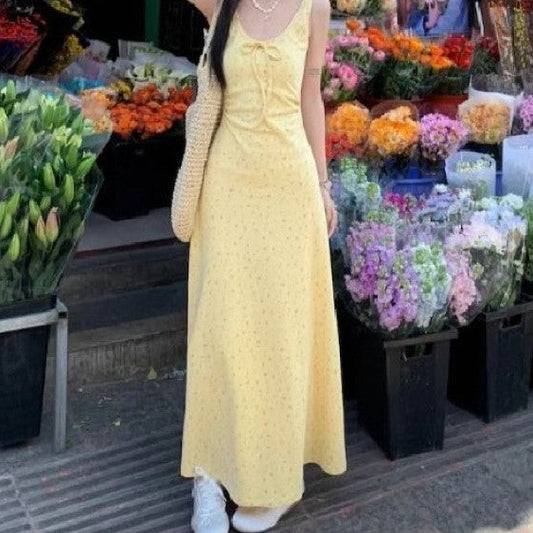 French Sweet Style Waist-slimming Long Dress