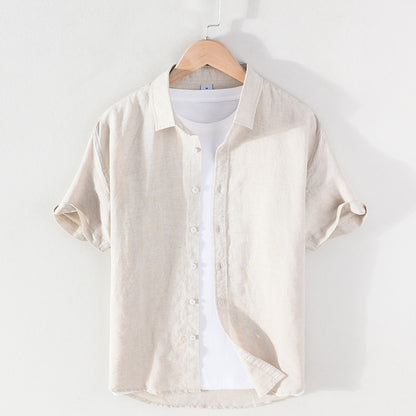 Men's Linen Short-sleeved Shirt Square Collar Casual Cotton And Linen