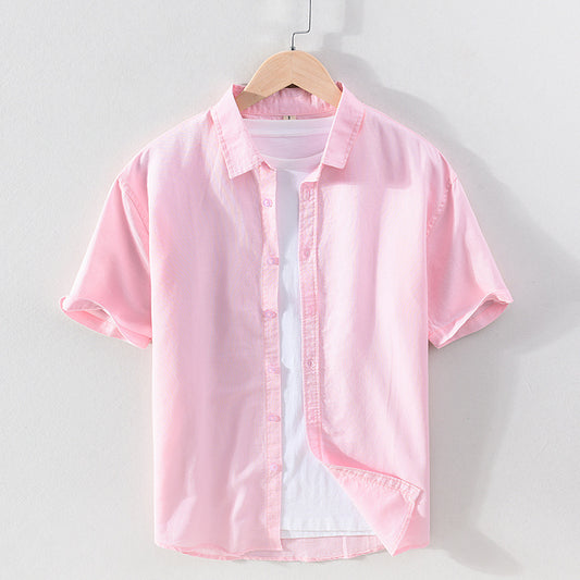 Men's Linen Short-sleeved Shirt Square Collar Casual Cotton And Linen
