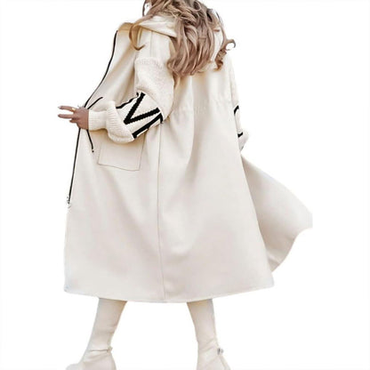 Women's Long Sleeve Letter Print Hooded Coat With Pockets