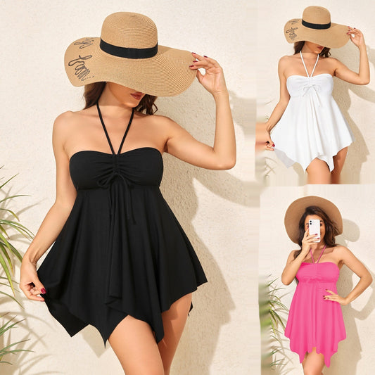 Halter Tube Top Split Irregular Skirt Hem Two Piece Swimsuit Female