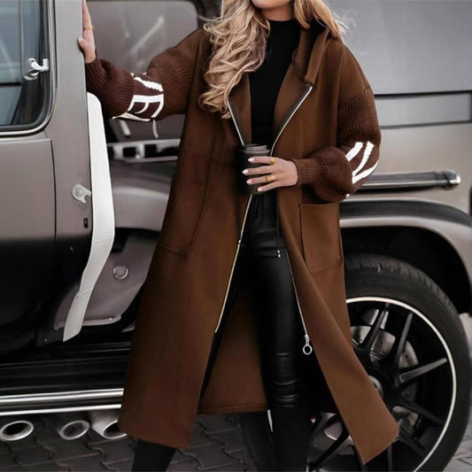 Women's Long Sleeve Letter Print Hooded Coat With Pockets