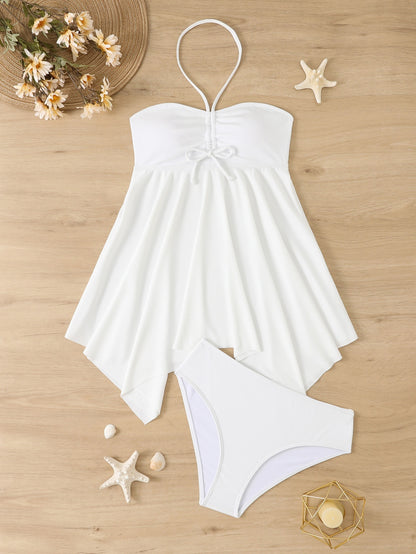Halter Tube Top Split Irregular Skirt Hem Two Piece Swimsuit Female
