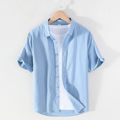 Men's Linen Short-sleeved Shirt Square Collar Casual Cotton And Linen