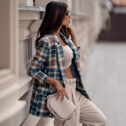 Fashionable Temperament Plaid Blazer Lightweight Top