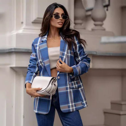 Fashionable Temperament Plaid Blazer Lightweight Top