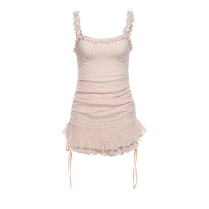 Fashion Sweet And Spicy Sexy Square-neck Lace Up Slim Fit Solid Color Dress Women