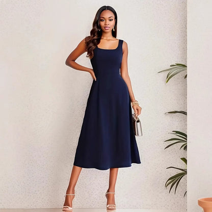 Sleeveless Solid Color Casual Fashion Suspenders Long Dress