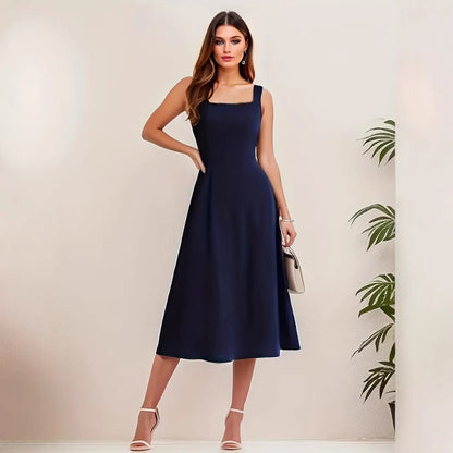 Sleeveless Solid Color Casual Fashion Suspenders Long Dress