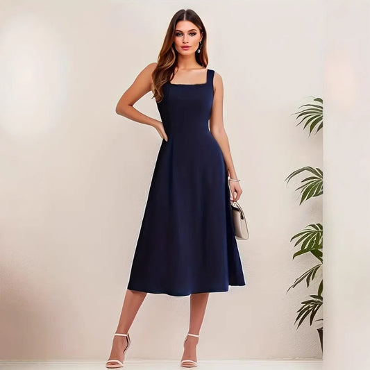 Sleeveless Solid Color Casual Fashion Suspenders Long Dress