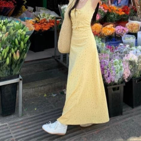 French Sweet Style Waist-slimming Long Dress
