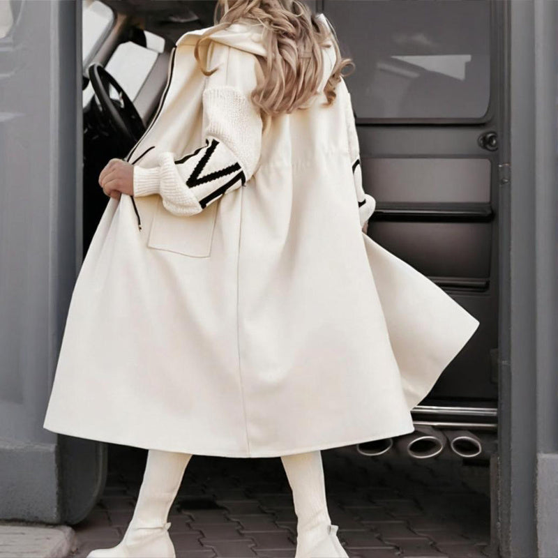 Women's Long Sleeve Letter Print Hooded Coat With Pockets